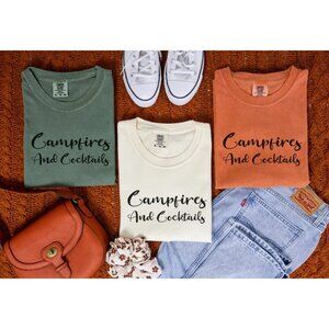 Campfires and Cocktails T-Shirt | Cozy Camping Bonfire Shirt Crewneck Pullover
